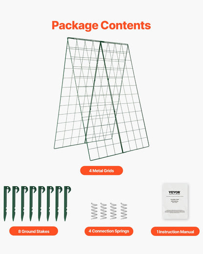 Cucumber Trellis for Climbing Plants, 46" x 32" Foldable Cucumber Trellis Set with Plant Clips, Metal Garden Trellis for Raised Bed, Outdoor Plant Grow Support for Tomato, Squash, Vegetable