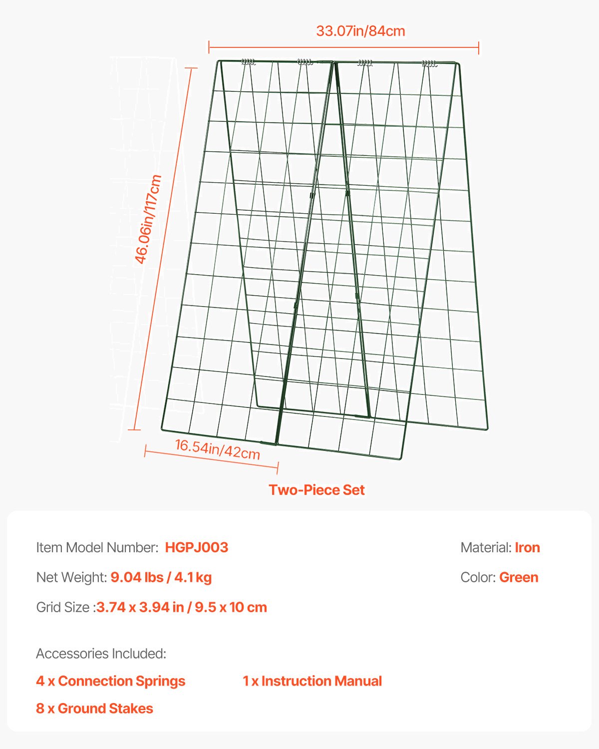 Cucumber Trellis for Climbing Plants, 46" x 32" Foldable Cucumber Trellis Set with Plant Clips, Metal Garden Trellis for Raised Bed, Outdoor Plant Grow Support for Tomato, Squash, Vegetable