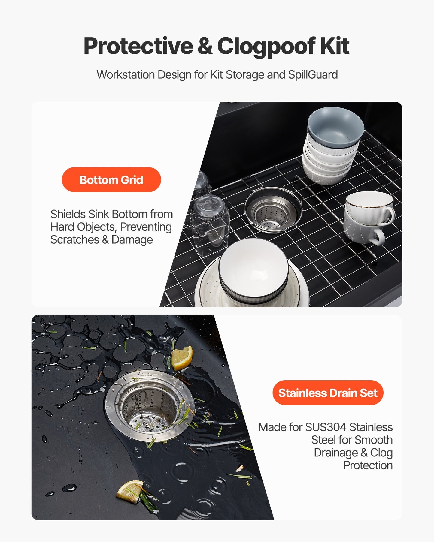 84 cm diskbänk, toppmonterade granitdiskhoar, nedfällbar enkel ho med flera tillbehör, diskmaskinsdiskho för husbil, förberedelsekök och bar (svart)