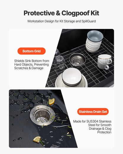 84 cm diskbänk, toppmonterade granitdiskhoar, nedfällbar enkel ho med flera tillbehör, diskmaskinsdiskho för husbil, förberedelsekök och bar (svart)