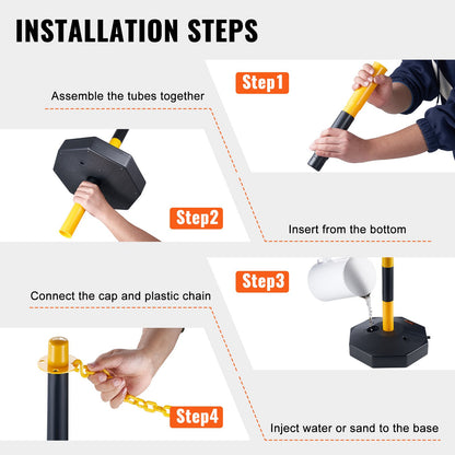 Justerbara trafikavgränsningskoner, 4-pack, trafiksäkerhetsavgränsare med fyllbar bas 8FT kätting, för trafikkontroll, varning, parkeringsplats, byggvarning, vägar, gul och svart