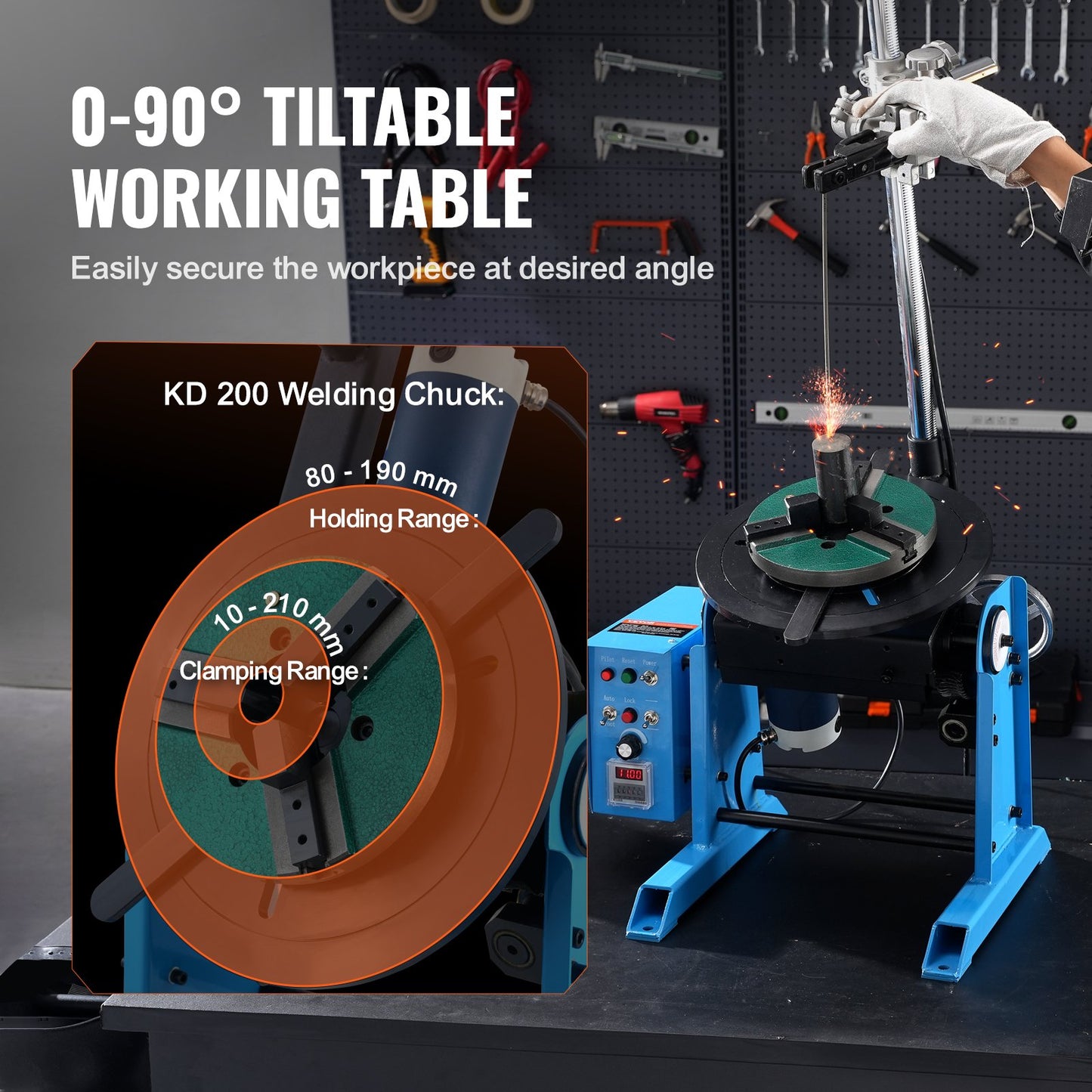 Rotary Welding Positioner 30KG, 0-90° Welding Positioning Turntable Table 1-12RPM 80W, with 12.4 Inch 3-Jaw Lathe Chuck & Welding Torch Stand Holder for Cutting, Grinding, Assembly, Testing