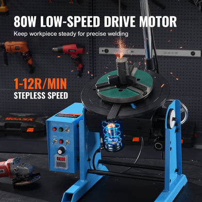 Rotary Welding Positioner 30KG, 0-90° Welding Positioning Turntable Table 1-12RPM 80W, with 12.4 Inch 3-Jaw Lathe Chuck & Welding Torch Stand Holder for Cutting, Grinding, Assembly, Testing