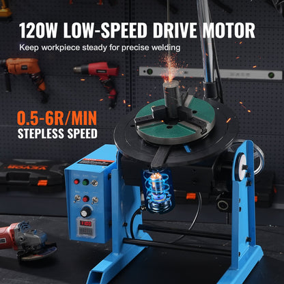 Rotary Welding Positioner 50KG, 0-90° Welding Positioning Turntable Table 0.5-6RPM 120W, with 12.4 Inch 3-Jaw Lathe Chuck & Welding Torch Stand Holder for Cutting, Grinding, Assembly, Testing