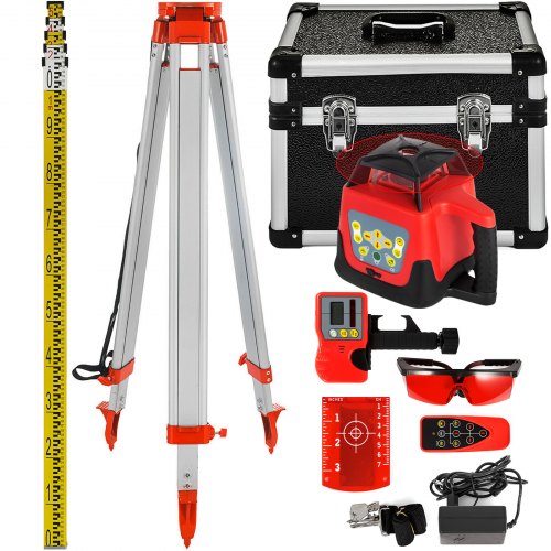 Red Rotary Laser Level Self Leveling Measuring Automatic Self-leveling laser level 360-degree Rotary Scanning 500m + Tripod + 5m Staff