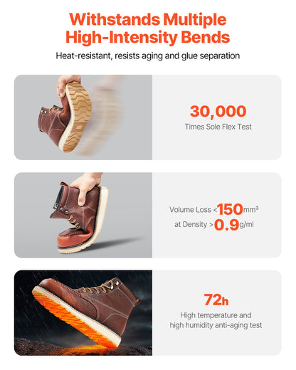 Steel Toe Work Boots, UK Size 10.5, Waterproof Moc Toe Work Boots for Men, Slip-Resistant Work Boot, Lightweight and Breathable EVA Rubber Sole Mens Boots for Industry Construction, Brown