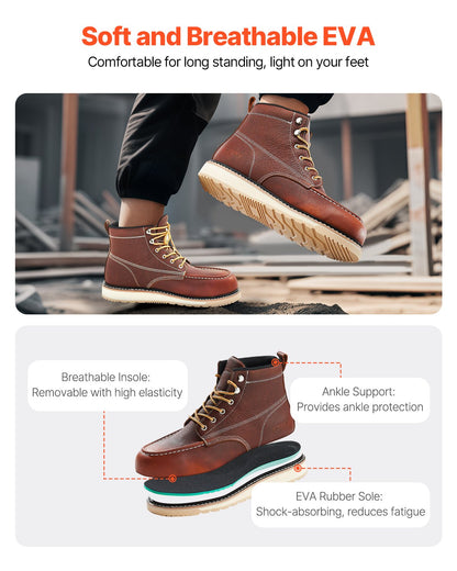 Stålhätta arbetskängor, UK storlek 9, vattentäta arbetskängor med mockatå för män, halkfria arbetskängor, lätta och andningsbara EVA-gummisula herrstövlar för industri och bygg, bruna