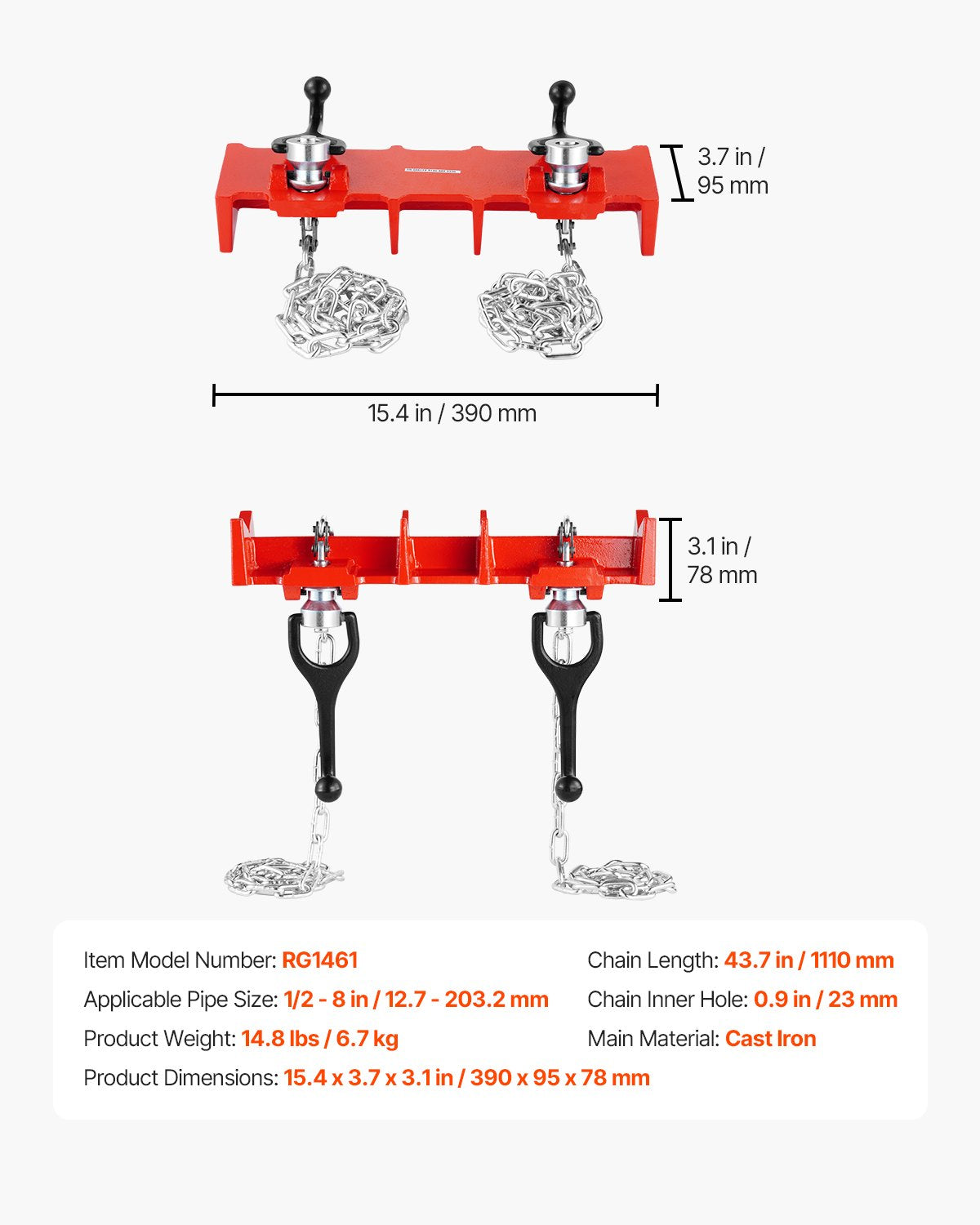 Pipe Welding Vise, 1/2 to 8-inch Pipe Welding Clamp with Dual Chains & Crank Handles, Heavy-Duty Cast Iron Vise for a Variety of Pipes