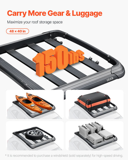 Takräcke, 122 x 102 x 143 cm, universal taklastkorg, bagagehållare för bilens tak med maxlastkapacitet på 67 kg, 11,5 cm staket, rostskyddat stållegering, vindskydd, för SUV-bil