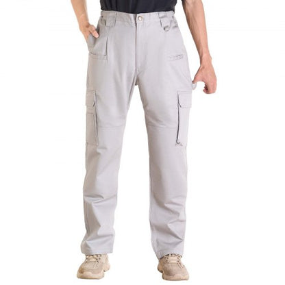 FR Pants for Men, 100% Cotton, Flame-Resistant Cargo Pants with Multi-Pockets and Elastic Waist, Reinforced Tear-proof Stitching, Ideal for Welding Work and Casual Wear, XL Size, Gray