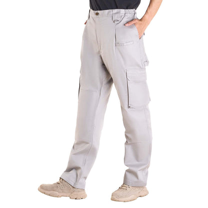 FR Pants for Men, 100% Cotton, Flame-Resistant Cargo Pants with Multi-Pockets and Elastic Waist, Reinforced Tear-proof Stitching, Ideal for Welding Work and Casual Wear, XL Size, Gray