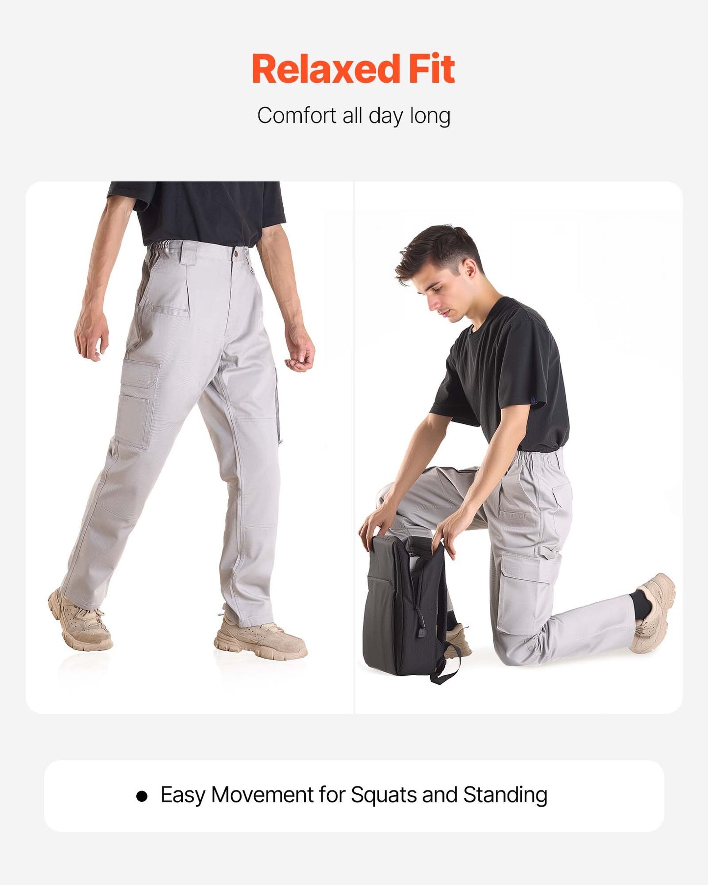 FR Pants for Men, 100% Cotton, Flame-Resistant Cargo Pants with Multi-Pockets and Elastic Waist, Reinforced Tear-proof Stitching, Ideal for Welding Work and Casual Wear, XXL Size, Gray