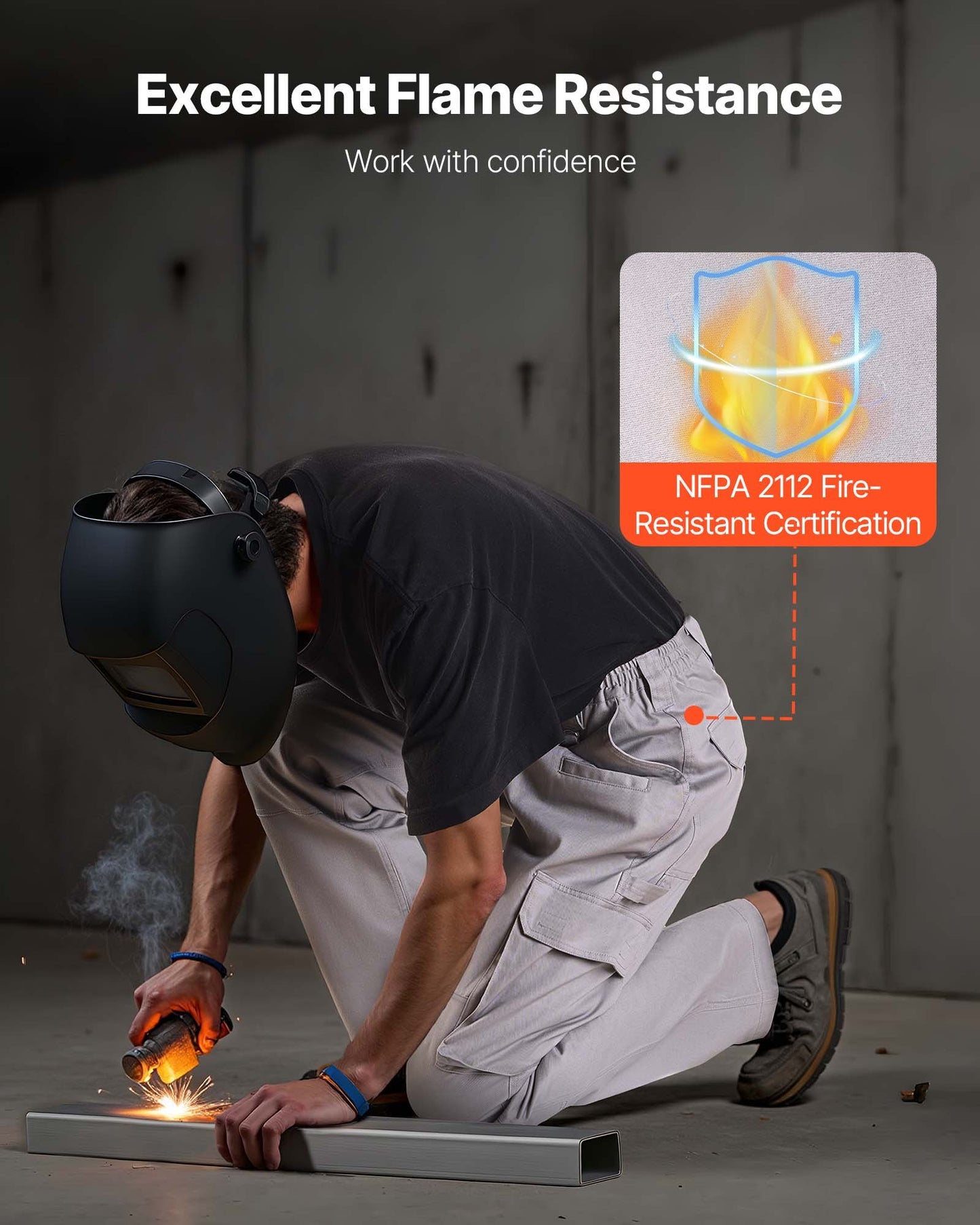 FR Pants for Men, 100% Cotton, Flame-Resistant Cargo Pants with Multi-Pockets and Elastic Waist, Reinforced Tear-proof Stitching, Ideal for Welding Work and Casual Wear, XXL Size, Gray