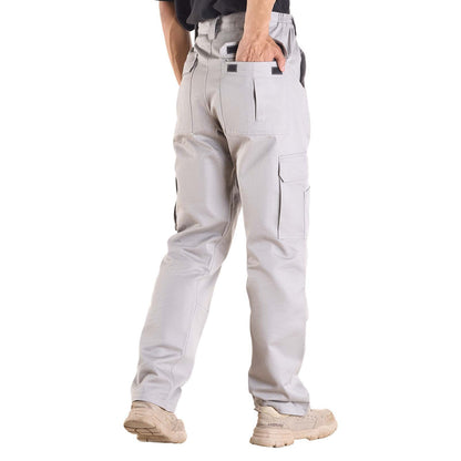 FR Pants for Men, 100% Cotton, Flame-Resistant Cargo Pants with Multi-Pockets and Elastic Waist, Reinforced Tear-proof Stitching, Ideal for Welding Work and Casual Wear, XXL Size, Gray