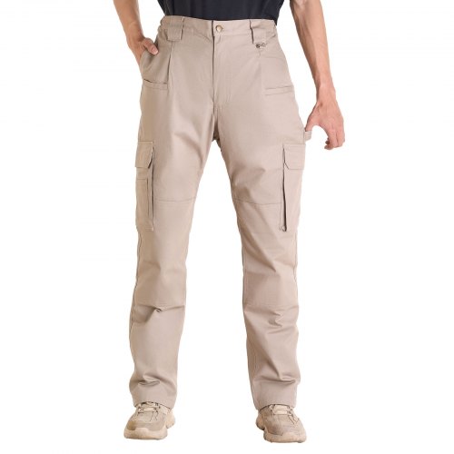FR Pants for Men, 100% Cotton, Flame-Resistant Cargo Pants with Multi-Pockets and Elastic Waist, Reinforced Tear-proof Stitching, Ideal for Welding Work and Casual Wear, XXL Size, Khaki