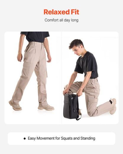 FR Pants for Men, 100% Cotton, Flame-Resistant Cargo Pants with Multi-Pockets and Elastic Waist, Reinforced Tear-proof Stitching, Ideal for Welding Work and Casual Wear, XXL Size, Khaki