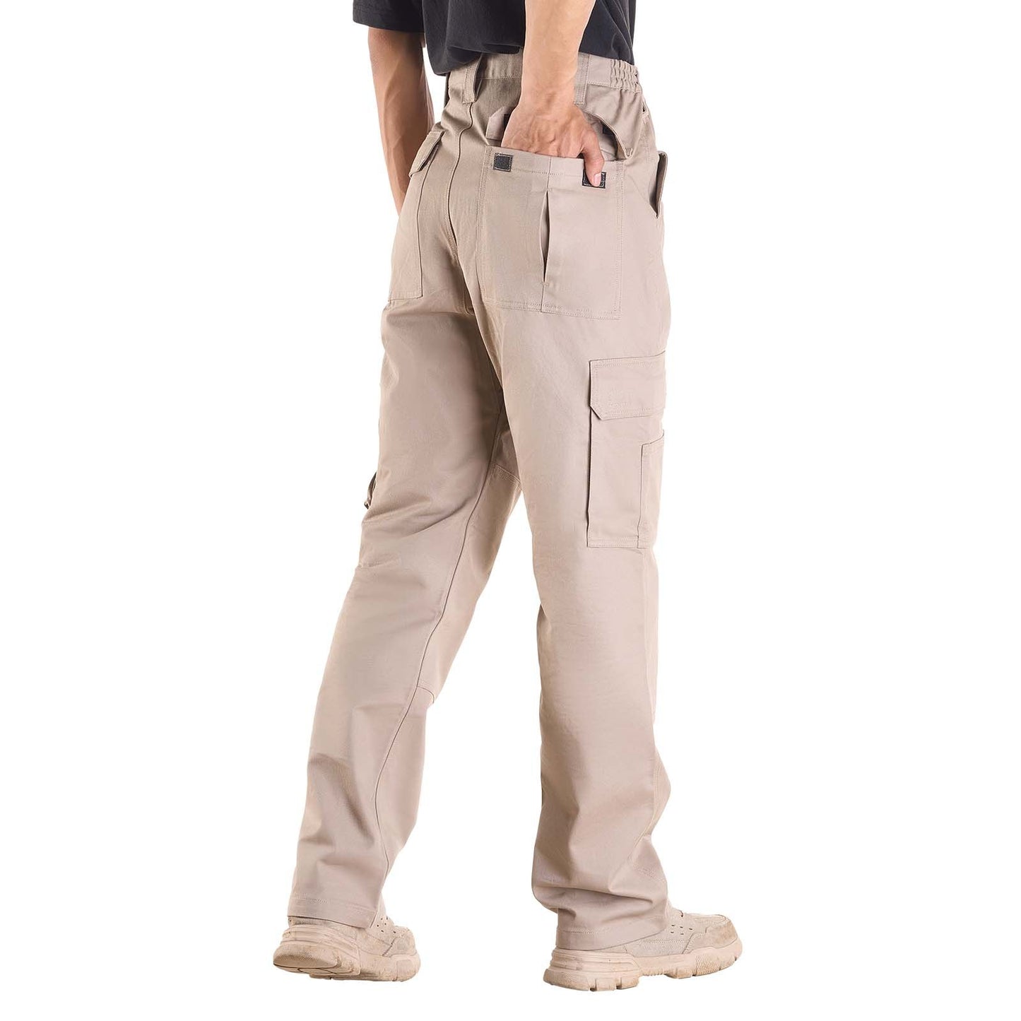 FR Pants for Men, 100% Cotton, Flame-Resistant Cargo Pants with Multi-Pockets and Elastic Waist, Reinforced Tear-proof Stitching, Ideal for Welding Work and Casual Wear, XXL Size, Khaki