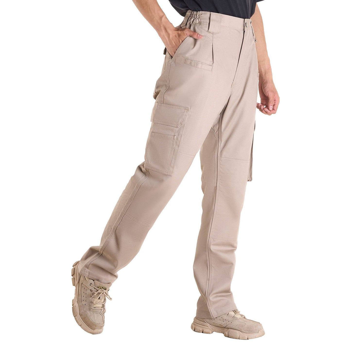 FR Pants for Men, 100% Cotton, Flame-Resistant Cargo Pants with Multi-Pockets and Elastic Waist, Reinforced Tear-proof Stitching, Ideal for Welding Work and Casual Wear, XXL Size, Khaki