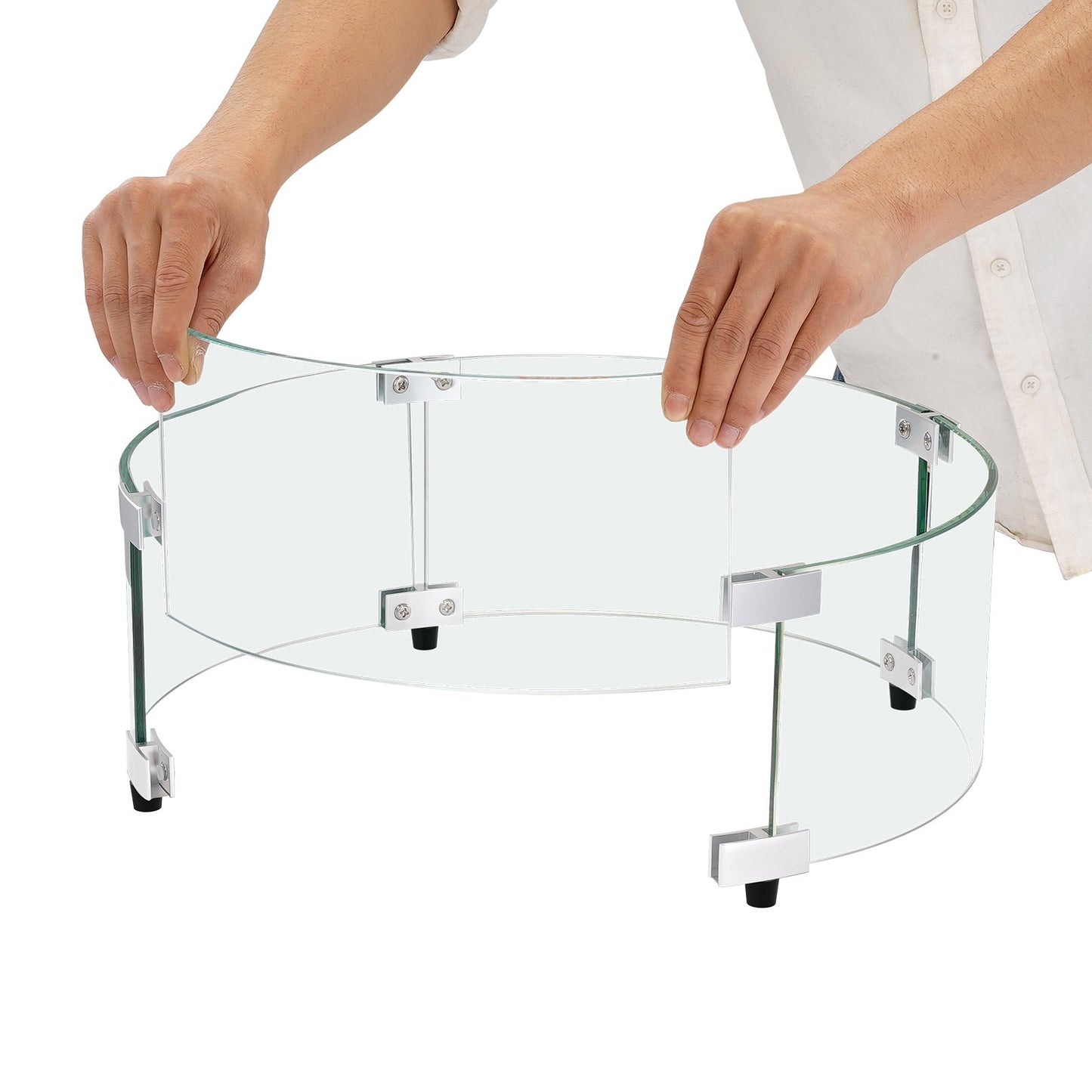 Vindskydd för eldstad, 740 x 214 mm runt flamskydd i glas, 6 mm tjockt eldbordstillbehör, flamskydd i härdat glas för propan, gas, utomhus, uteplats, bakgård