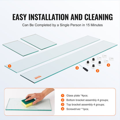 Glasvindskydd för rektangulärt eldstadsbord 798 x 317 x 165 mm, 8 mm tjock och robust härdat glaspanel med hörnfäste i hård aluminium och gummifötter, enkel att montera