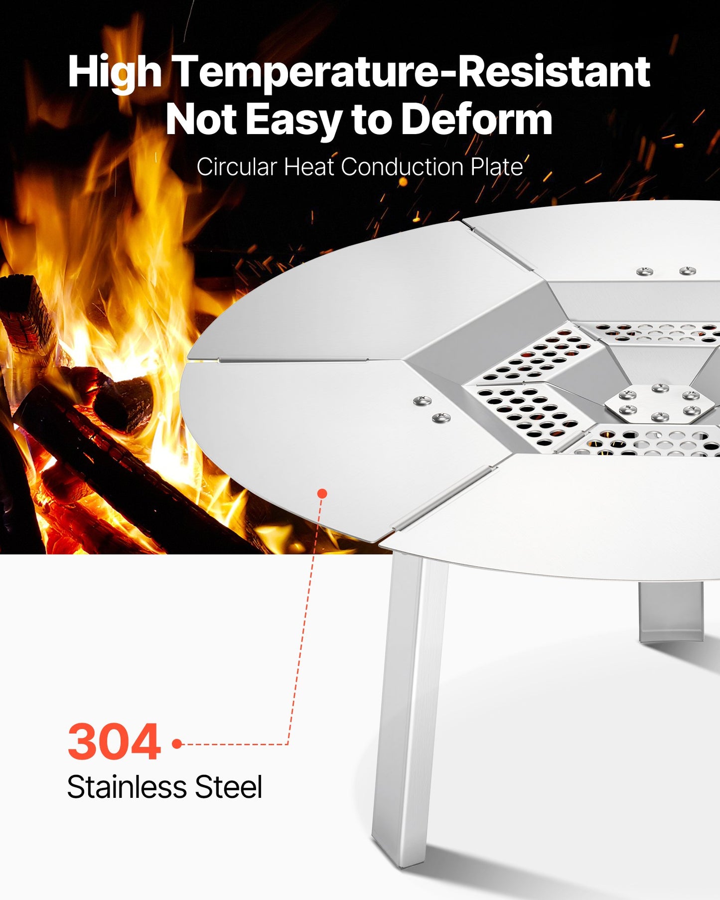 Fire Pit Heat Deflector for Solo Stove Yukon, 508 mm Bonfire Round for Wood Burning Fire Pit, 304 Stainless Steel Heat Diffuser, Detachable Burner Cover Camping Accessories