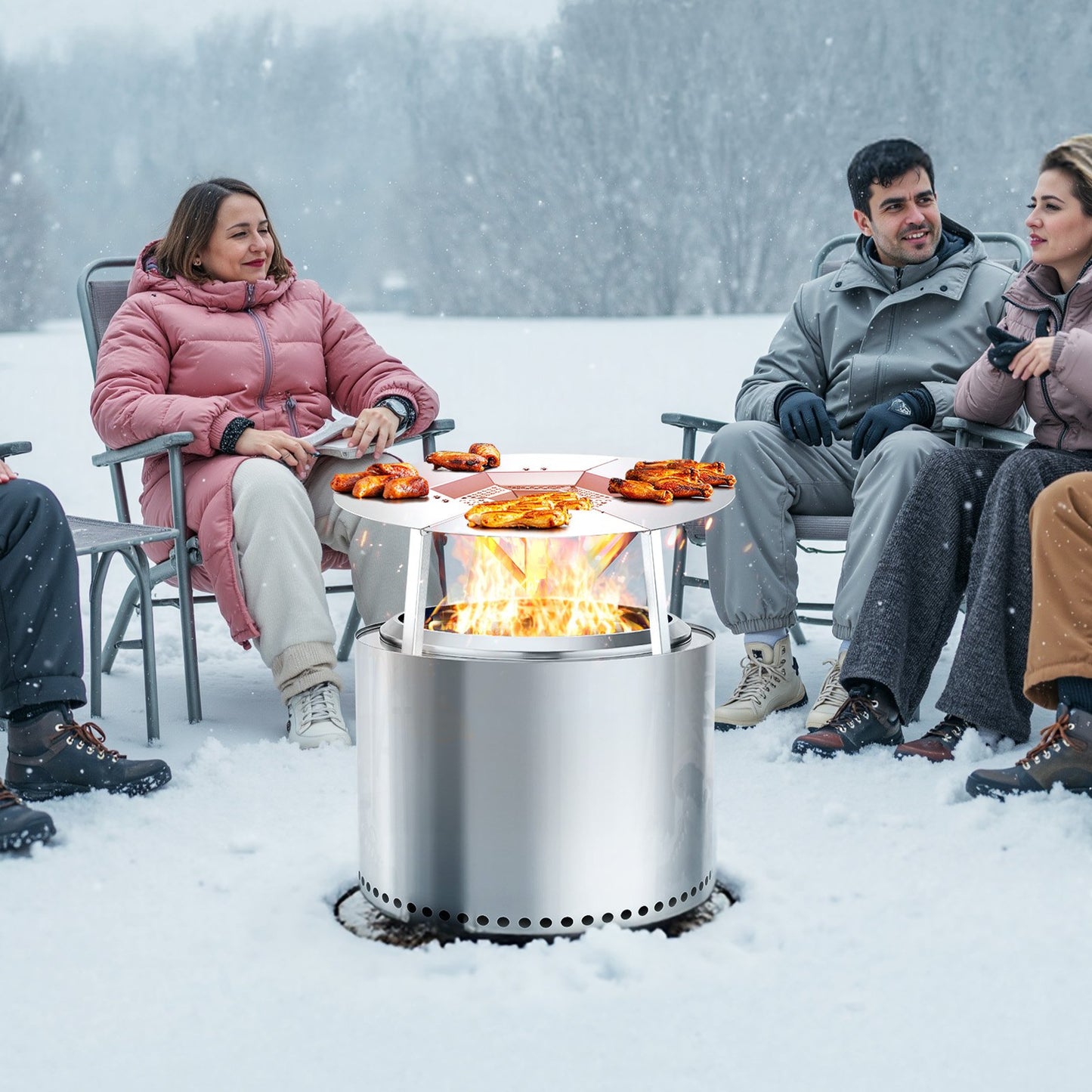 Fire Pit Heat Deflector for Solo Stove Yukon, 508 mm Bonfire Round for Wood Burning Fire Pit, 304 Stainless Steel Heat Diffuser, Detachable Burner Cover Camping Accessories