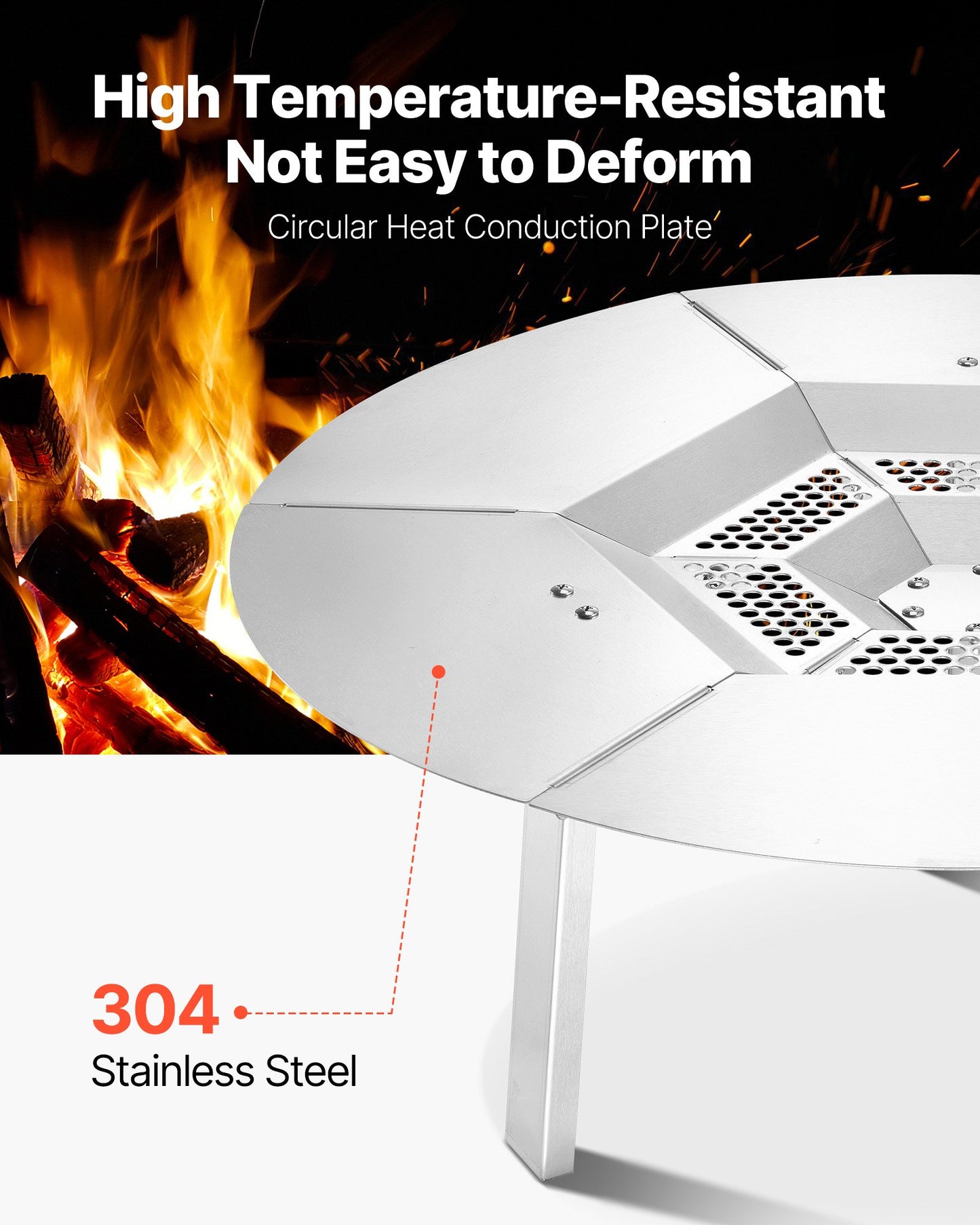 Eldstadsvärmeavledare för Solo Stove Yukon, 635 mm rund eldstad för vedeldad eldstad, värmespridare i 304 rostfritt stål, avtagbart brännarlock Campingtillbehör