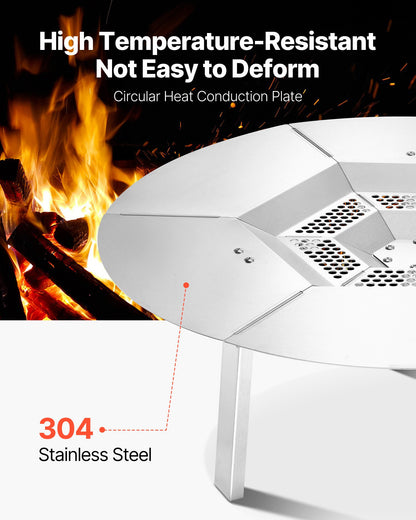 Eldstadsvärmeavledare för Solo Stove Yukon, 635 mm rund eldstad för vedeldad eldstad, värmespridare i 304 rostfritt stål, avtagbart brännarlock Campingtillbehör