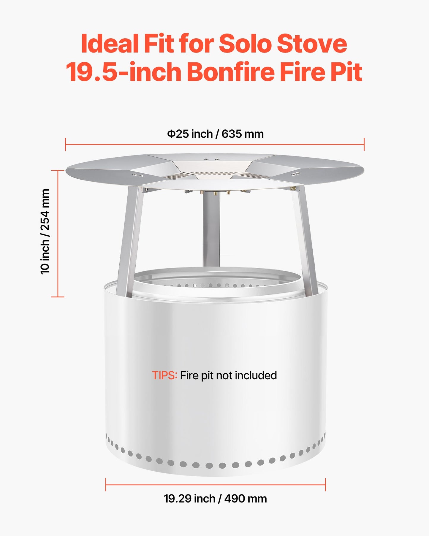 Eldstadsvärmeavledare för Solo Stove Yukon, 635 mm rund eldstad för vedeldad eldstad, värmespridare i 304 rostfritt stål, avtagbart brännarlock Campingtillbehör