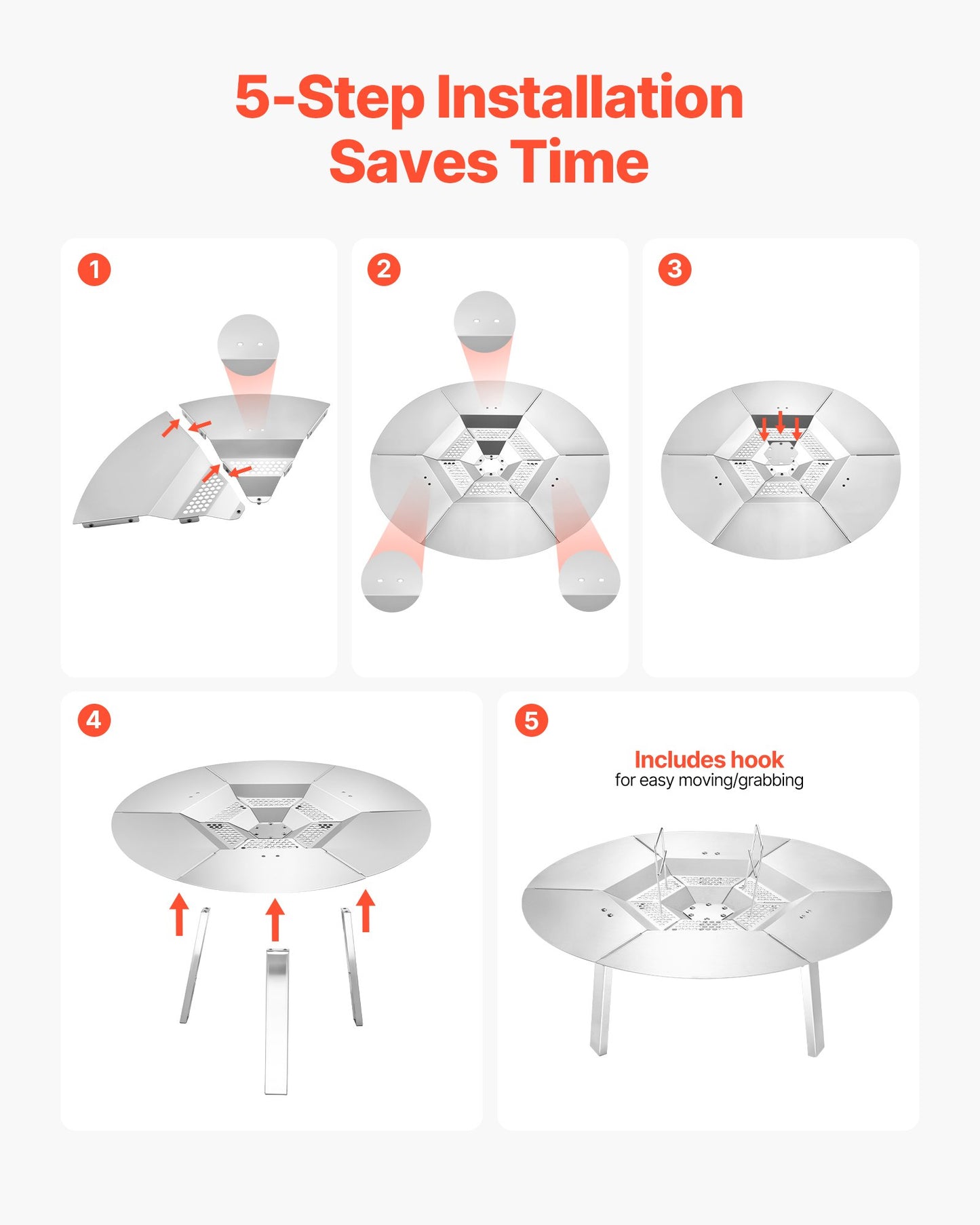 Eldstadsvärmeavledare för Solo Stove Yukon, 635 mm rund eldstad för vedeldad eldstad, värmespridare i 304 rostfritt stål, avtagbart brännarlock Campingtillbehör