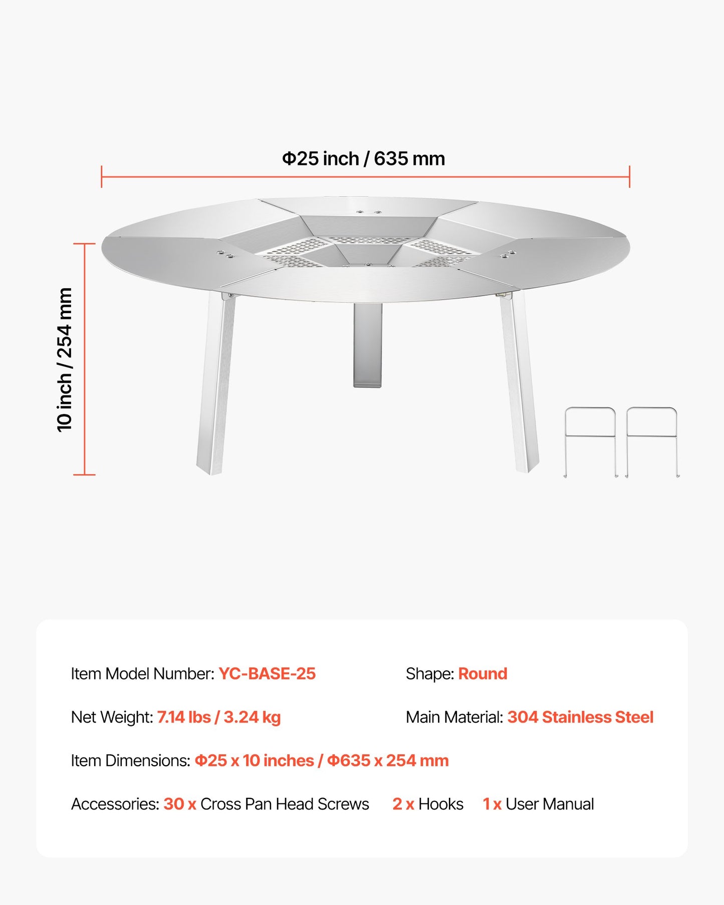 Eldstadsvärmeavledare för Solo Stove Yukon, 635 mm rund eldstad för vedeldad eldstad, värmespridare i 304 rostfritt stål, avtagbart brännarlock Campingtillbehör