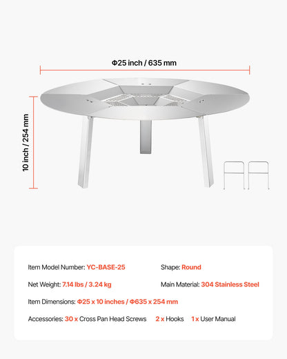 Eldstadsvärmeavledare för Solo Stove Yukon, 635 mm rund eldstad för vedeldad eldstad, värmespridare i 304 rostfritt stål, avtagbart brännarlock Campingtillbehör