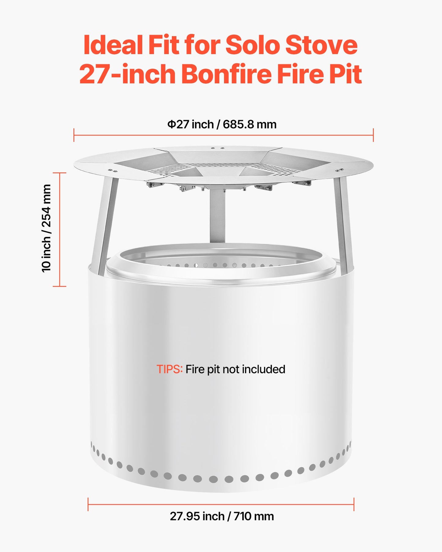 Fire Pit Heat Deflector for Solo Stove Yukon, 685.8 mm Bonfire Round for Wood Burning Fire Pit, 304 Stainless Steel Heat Diffuser, Detachable Burner Cover Camping Accessories