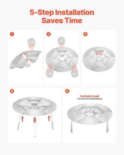 Fire Pit Heat Deflector for Solo Stove Yukon, 685.8 mm Bonfire Round for Wood Burning Fire Pit, 304 Stainless Steel Heat Diffuser, Detachable Burner Cover Camping Accessories