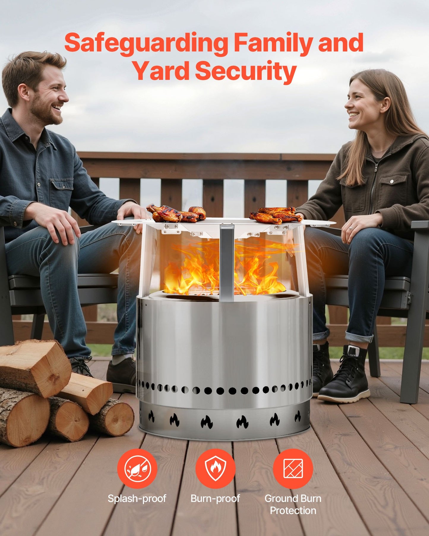 Fire Pit Heat Deflector for Solo Stove Yukon, 685.8 mm Bonfire Round for Wood Burning Fire Pit, 304 Stainless Steel Heat Diffuser, Detachable Burner Cover Camping Accessories