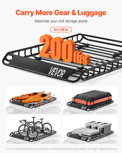 Takräckekorg, 51 x 36 x 4,1 tum, universell taklasthållare med 1120 x 870 x 260 mm lastväska, nät, spärrremmar, maxlastkapacitet 90 kg takbagagehållare, för SUV lastbil bil