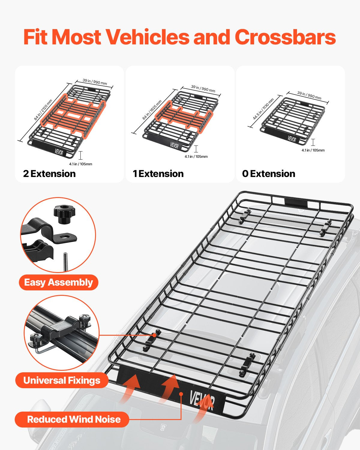Roof Rack Basket, 84 x 39 x 4.1 in, Universal Rooftop Cargo Carrier with 7.9 x 3.9 x 10.2 in Cargo Bag, Net, Ratchet Straps, 250 lbs Max Load Capacity Car Top Luggage Holder, for SUV Truck Car
