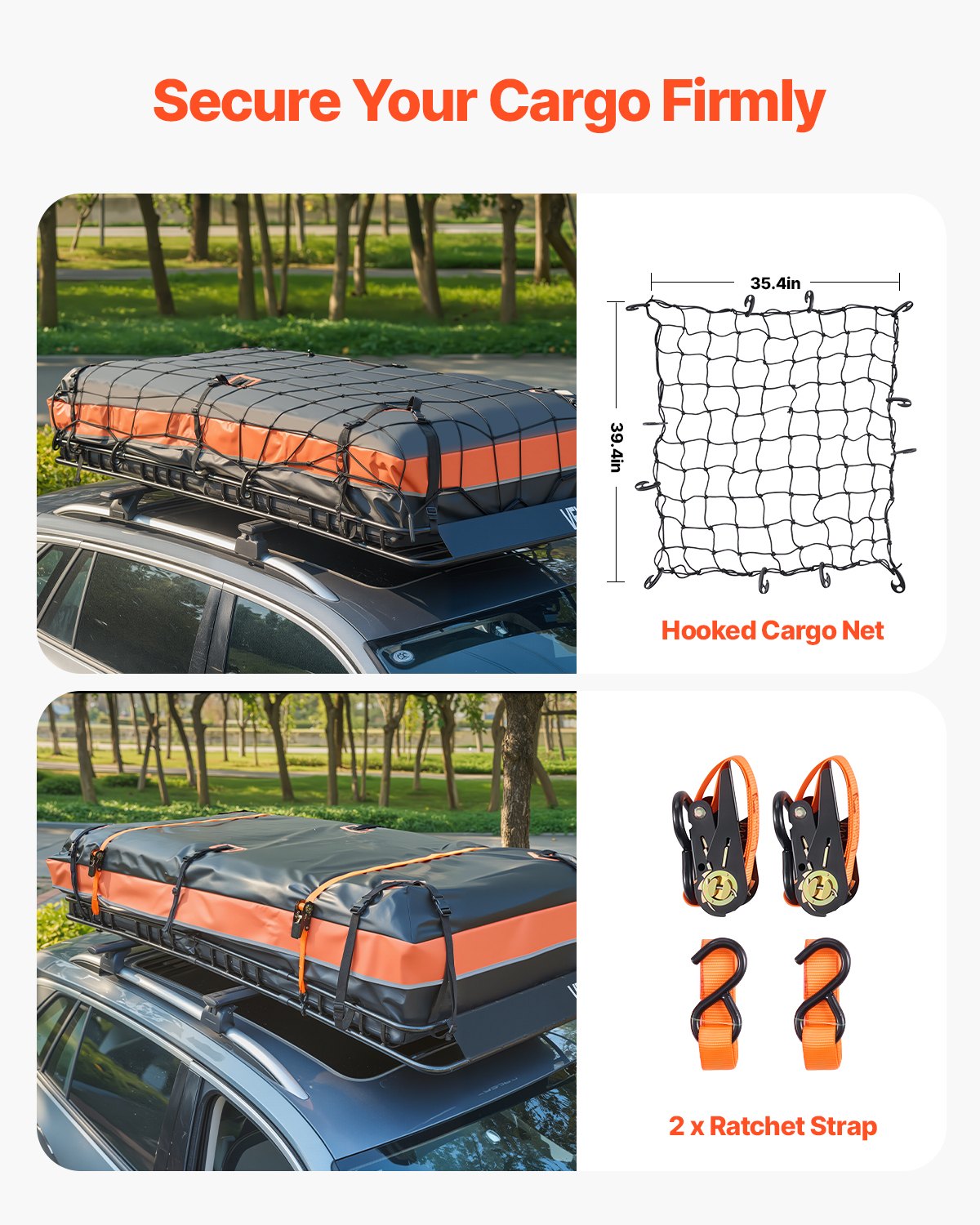 Roof Rack Basket, 84 x 39 x 4.1 in, Universal Rooftop Cargo Carrier with 7.9 x 3.9 x 10.2 in Cargo Bag, Net, Ratchet Straps, 250 lbs Max Load Capacity Car Top Luggage Holder, for SUV Truck Car
