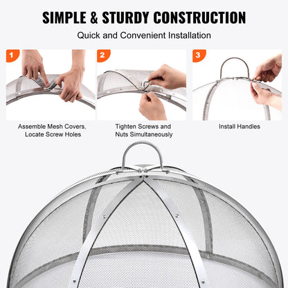 Lock till eldstadsskärm, 914,4 mm diameter, runda tillbehör till eldstadsring, metalllock till eldstad, lättöppnade eldstadsringlock i rostfritt stål för eldstad utomhus, uteplats, bakgård