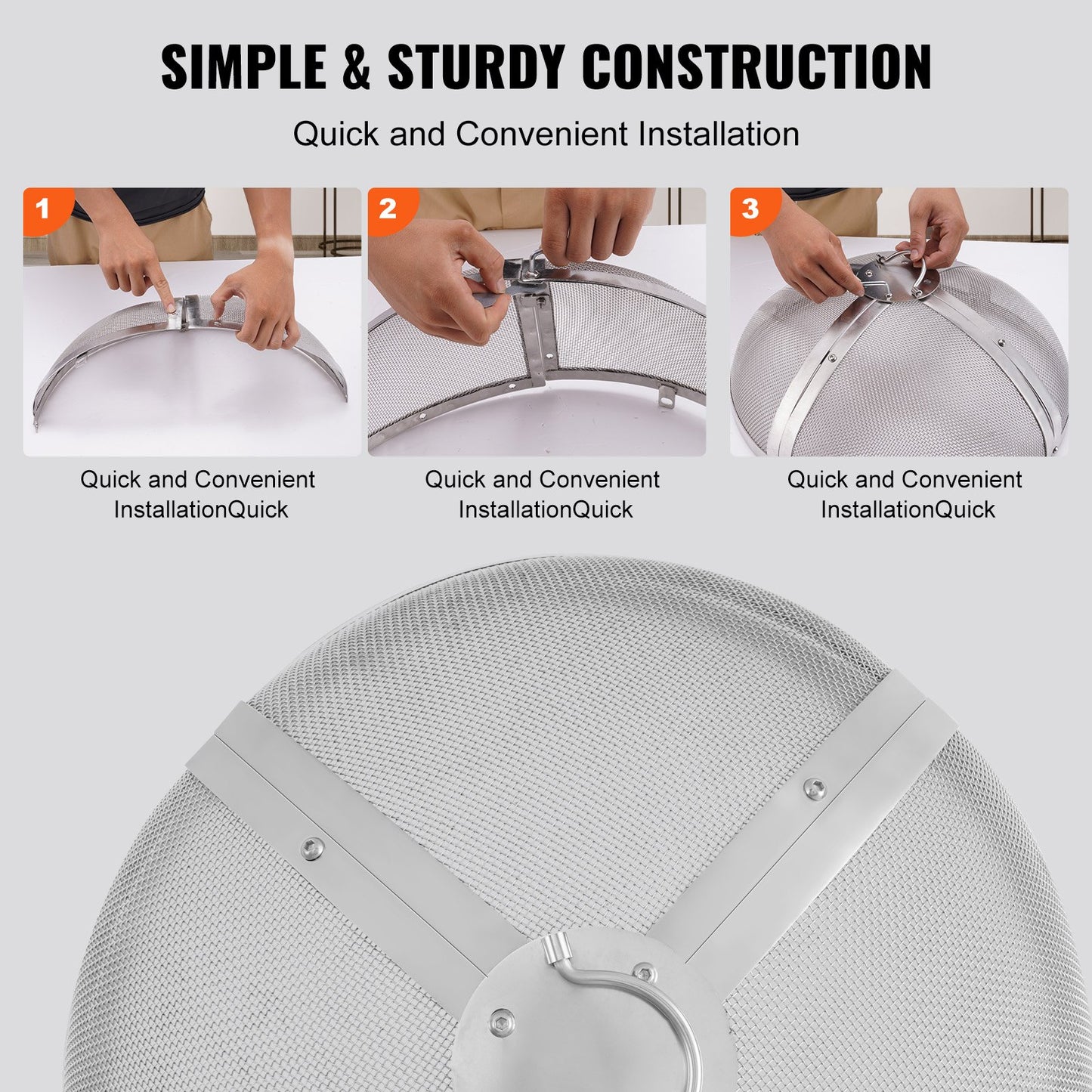 Eldgrop Spark-skärm runt 27", förstärkt kraftigt stålmetalllock, eldgroplock för utomhusbruk, lättöppnande toppskärm med rund ringhandtag för eldgropar utomhus, uteplats och bakgård