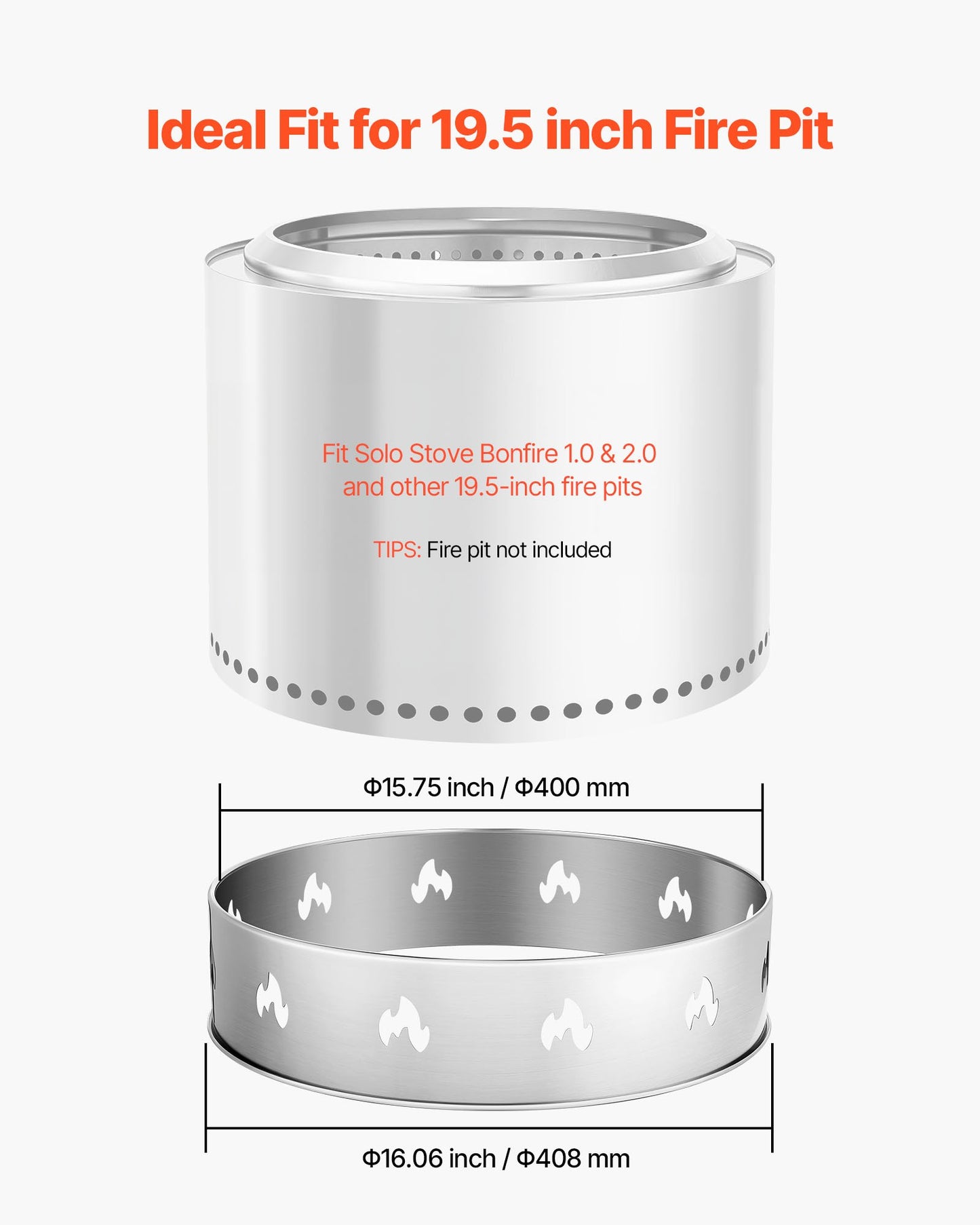 Fire Pit Stand for Solo Stove Bonfire, 49.5 cm Smokeless Fire Pit Ring, Stainless Steel Fireplace Stove Ranger Support Frame Accessory, Portable Outdoor Camping Holder Tools for Fireplace