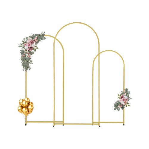 Wedding Arch Backdrop Stand, Set of 3, Metal Stable Stand with Case Connection & Chassis Crossbar Design, Easy-to-Assemble Gold Stand with Premium Metal, Fit for Birthday, Celebration, Holiday