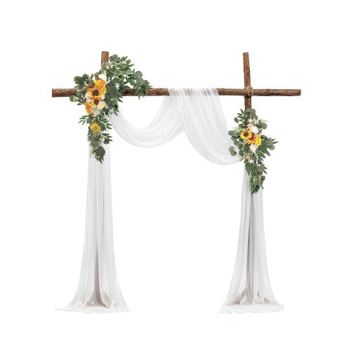 Artificial Wedding Arch Flowers Kit, Yellow Wedding Arch Flowers with Drapes Kit (Pack of 3) - 2 Pcs Floral Arrangement, 1 Pcs Sheer Drapes, for Ceremony Bouquets Reception Backdrop Decoration