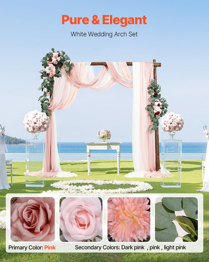Artificial Wedding Arch Flowers Kit, Pink Wedding Arch Flowers with Drapes Kit (Pack of 5) - 2 Pcs Floral Arrangement, 3 Pcs Sheer Drapes, for Ceremony Bouquets Reception Backdrop Decoration