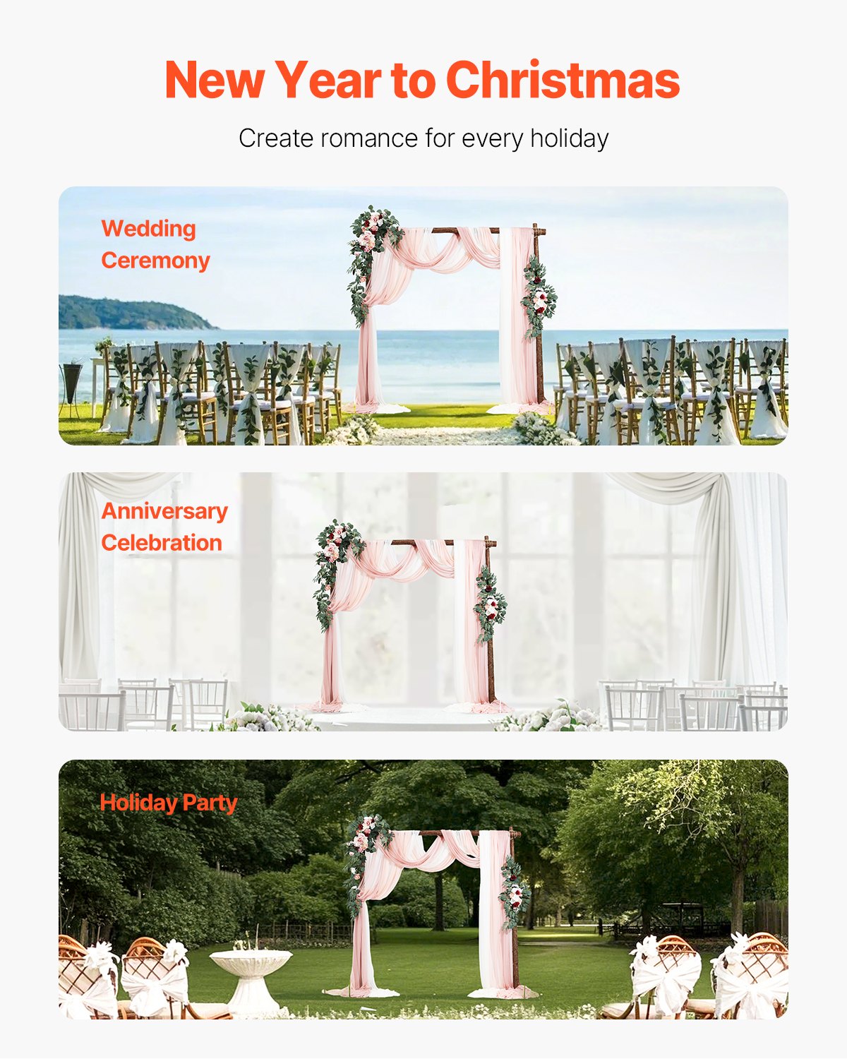 Artificial Wedding Arch Flowers Kit, Pink Wedding Arch Flowers with Drapes Kit (Pack of 5) - 2 Pcs Floral Arrangement, 3 Pcs Sheer Drapes, for Ceremony Bouquets Reception Backdrop Decoration