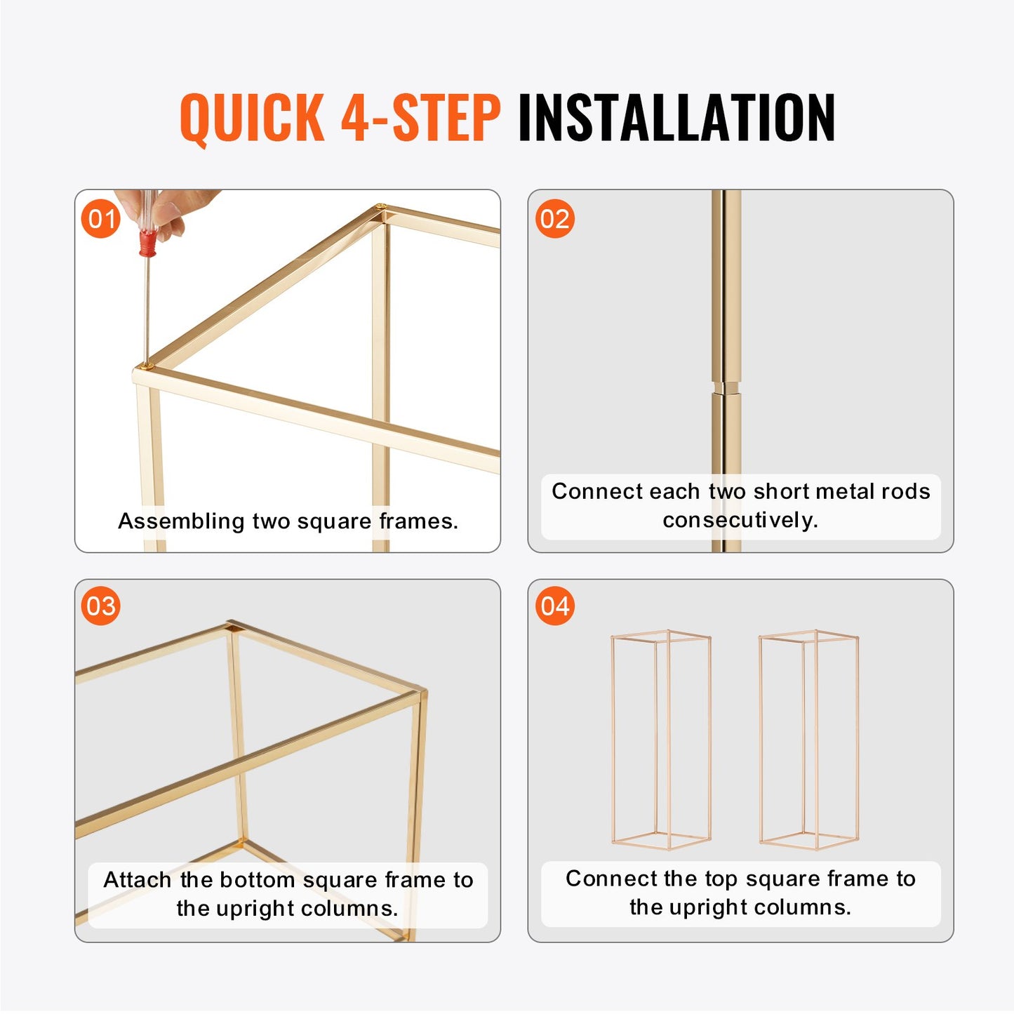 2PCS 31.5inch/80cm High Wedding Flower Stand, Metal Vase Column Geometric Centerpiece Stands, Gold Rectangular Floral Display Rack for T-Stage Events Reception, Party Decoration Home