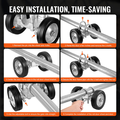 Sliding Gate Kit, 6” Rolling Gate Hardware Kit, Universal Adjustable Sliding Gate Rollers Track Wheels, Heavy Duty Sliding Gate Guide Roller for Sliding Gates and Rolling Door,600lbs Load,Black