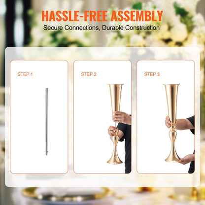 2PCS 56cm/22.05” Tall Wedding Flower Vase, Metal Wedding Trumpet Centerpiece, Gold Floral Stand Display Rack for Tables Wedding Dinner Party, Anniversary Ceremony Birthday Event Decor