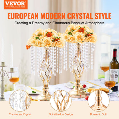 20PCS 43cm/16.9” Tall Crystal Wedding Flower Stand, Metal Wedding Centerpiece Vase, Gold Flower Holders Floral Display Rack for Tables Wedding Dinner Party, Ceremony Birthday Event Decor
