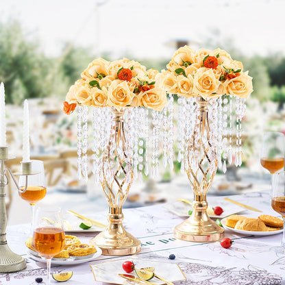 20PCS 43cm/16.9” Tall Crystal Wedding Flower Stand, Metal Wedding Centerpiece Vase, Gold Flower Holders Floral Display Rack for Tables Wedding Dinner Party, Ceremony Birthday Event Decor